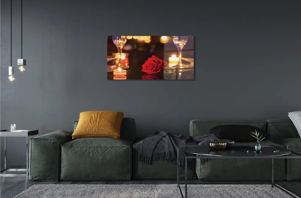 Obraz na skle Rose sviečka okuliare 120x60 cm