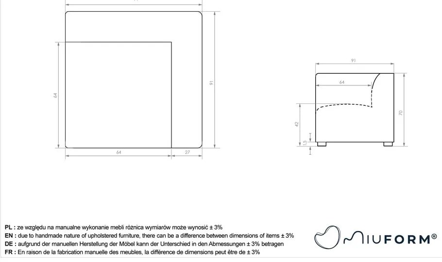Biely modul pohovky (variabilný) Flex Felix – Miuform