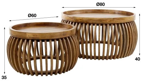 Konferenčný stôl 23-99 Ø80 a Ø60cm 2-set Tweak Drevo Mango  - Komfort-nábytok