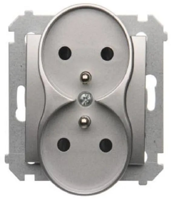 DGZ2MZ/43 Dvojitá zásuvka s uzemnením strieborný mat