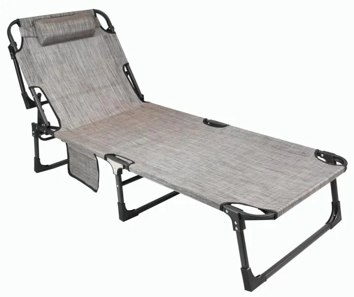 Skladacie lehátko, sivé, 189,5 x 58,5 x 33,5 cm