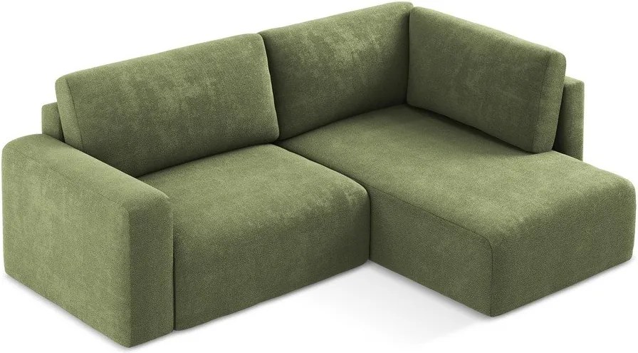 Zelená ženilková rozkladacia/s úložným priestorom rohová pohovka (pravý roh/do L) Kona – Makamii