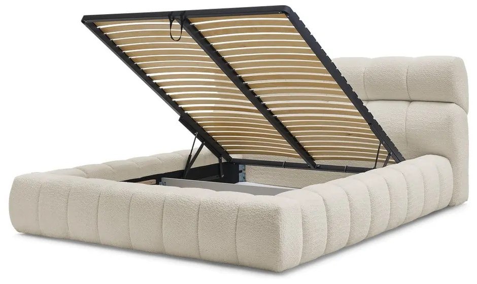 Béžová čalúnená dvojlôžková posteľ s úložným priestorom s roštom 180x200 cm Mont Blanc – Bobochic Paris