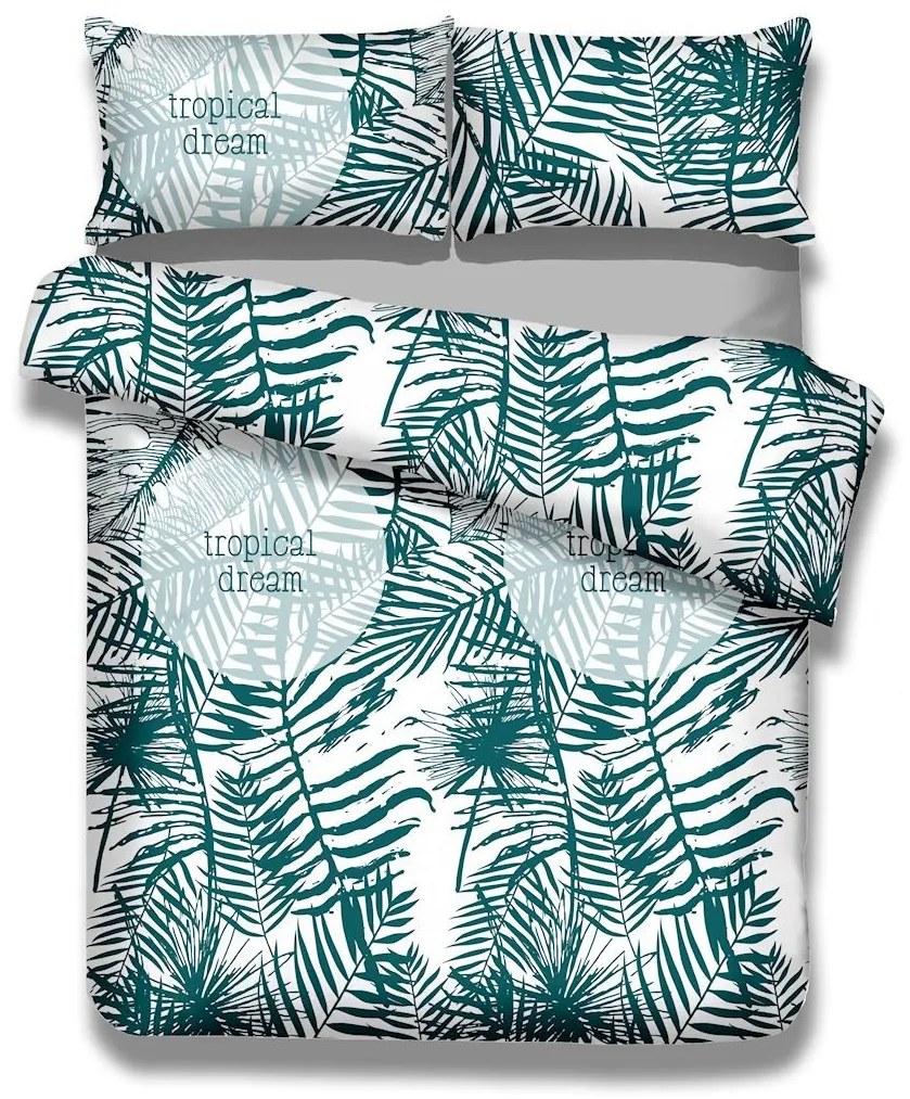 Bavlnené obliečky AmeliaHome Averi Palm bielo-zelené, velikost 220x240+63x63*2