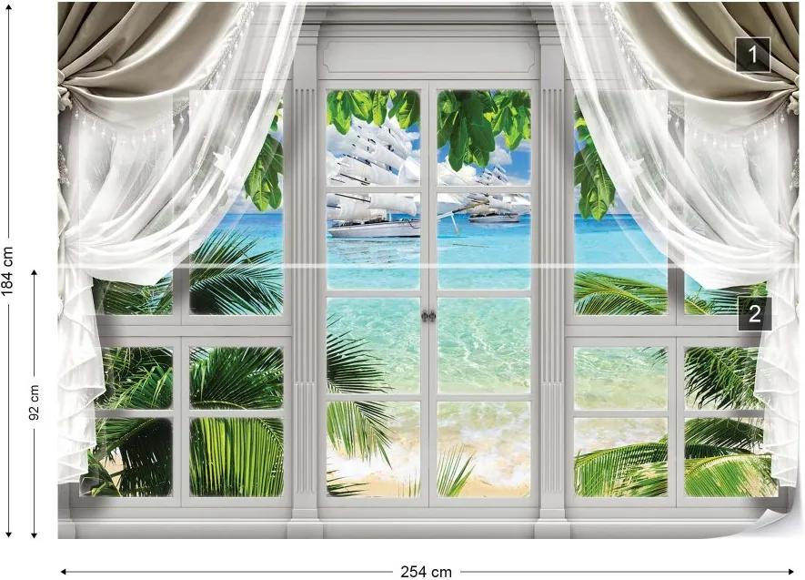 Fototapeta GLIX - 3D Door View Tropical Island Beach + lepidlo ZADARMO Vliesová tapeta  - 254x184 cm