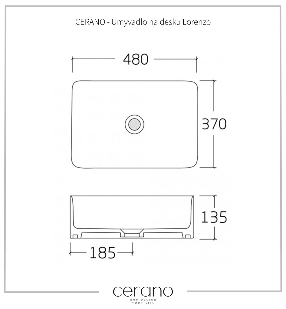 Cerano Lorenzo, keramické umývadlo na dosku 480x370x135 mm, biela lesklá, CER-CER-417173