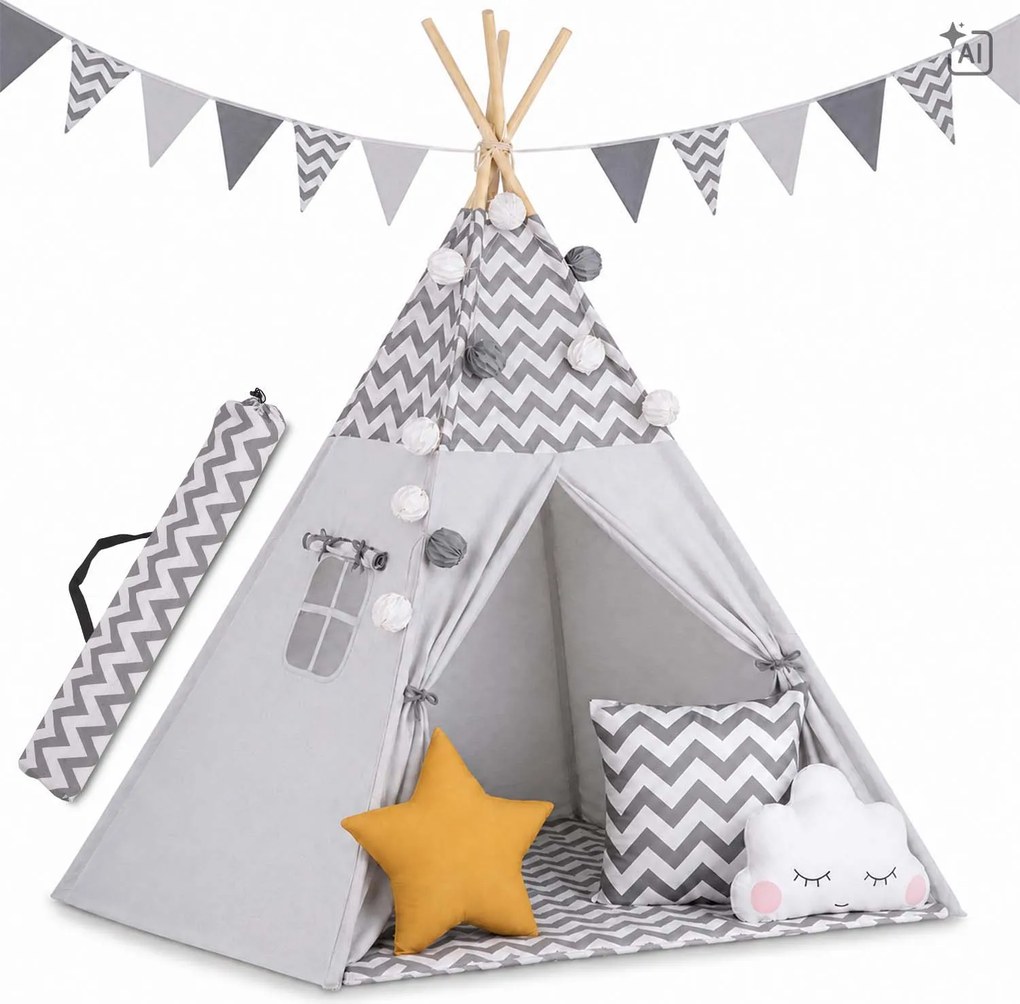 Detský stan Tepee so svetlom Nukido - sivý