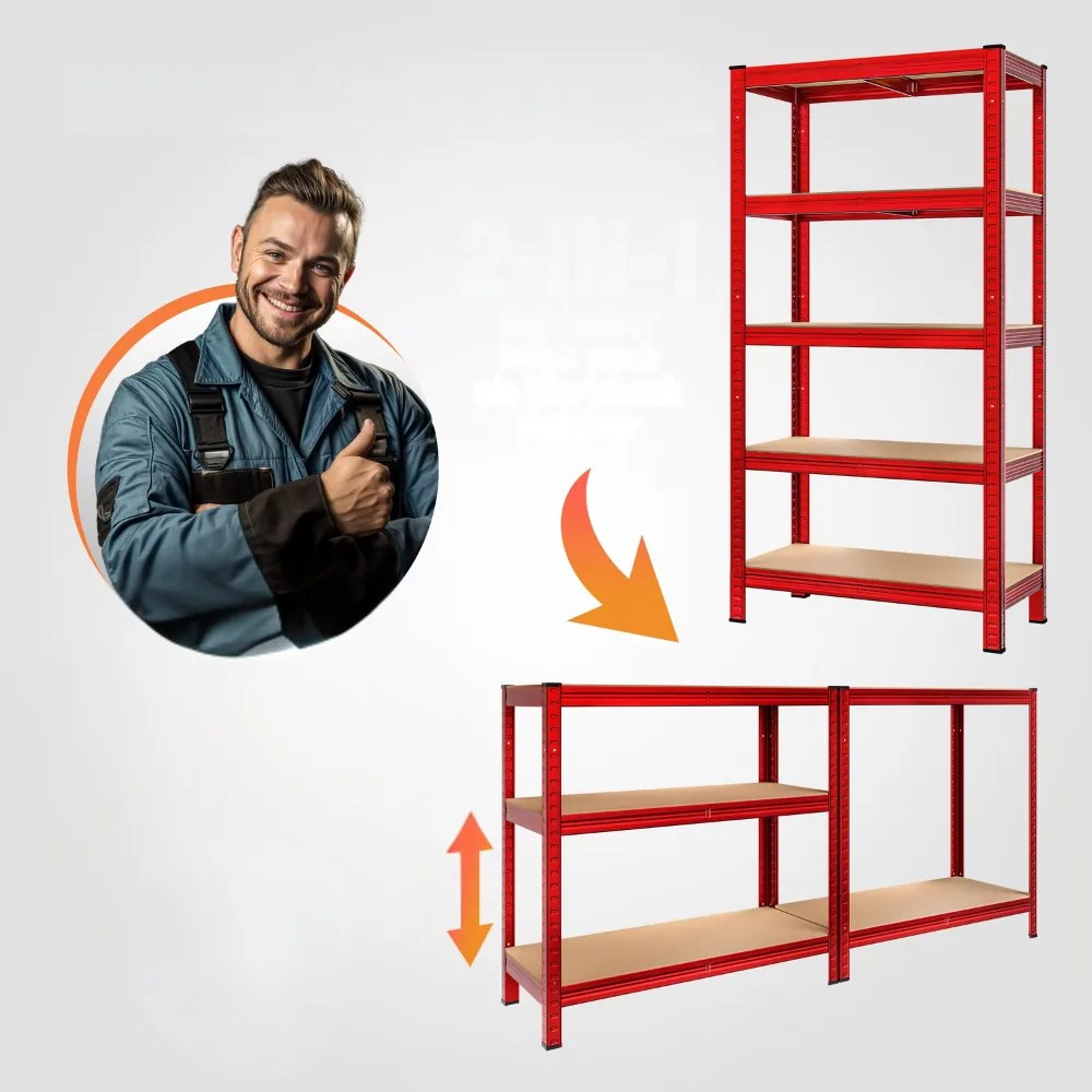 Regál s vysokou nosnosťou HEAVY, max. 875kg, 90x40x180cm, červená Monzana