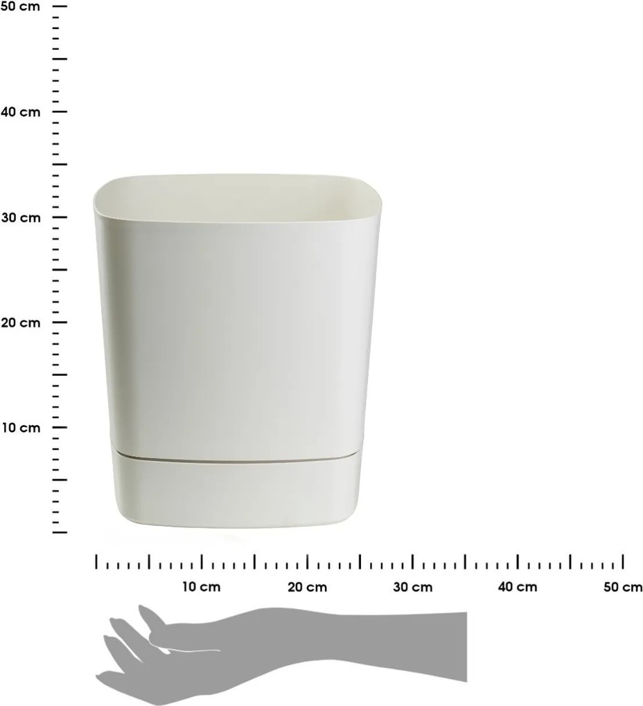 Plastový květináč s podmiskou Cubi 34x34 cm krémový