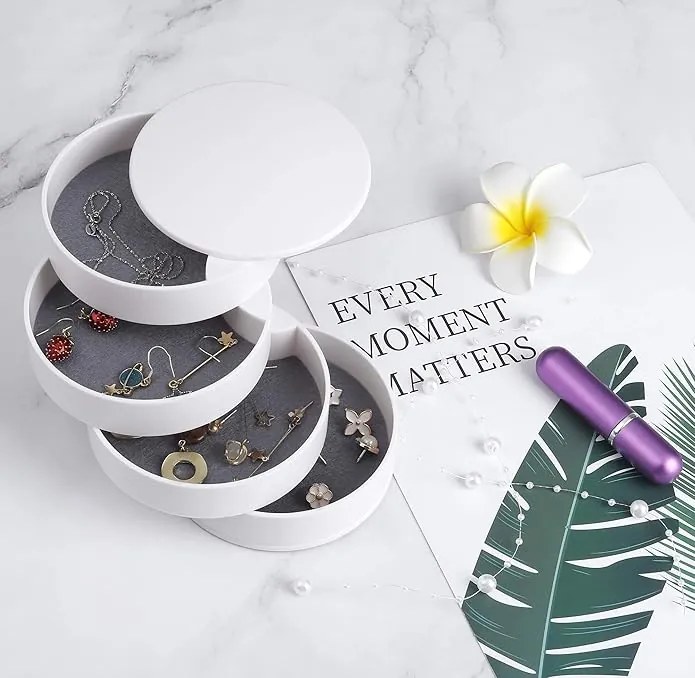 VERK GROUP 4 - poschodový okrúhly organizér na šperky, šperkovnica, biela