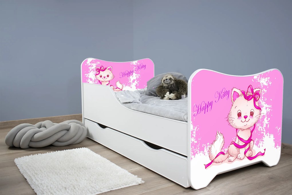 TOP BEDS Detská posteľ Happy Kitty 140x70 Happy Kitty so zásuvkou