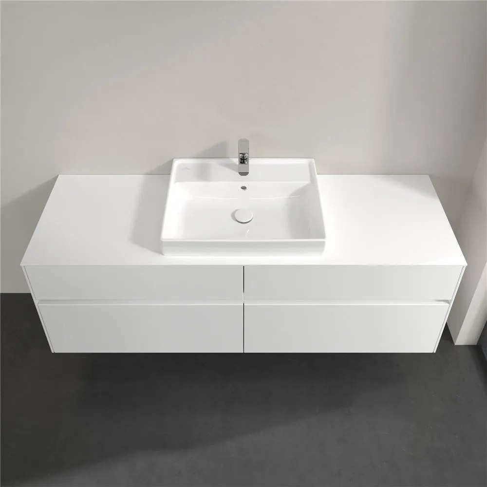 VILLEROY &amp; BOCH Collaro závesná skrinka pod umývadlo na dosku (umývadlo v strede), 4 zásuvky, s LED osvetlením, 1600 x 500 x 548 mm, Glossy White, C025B0DH