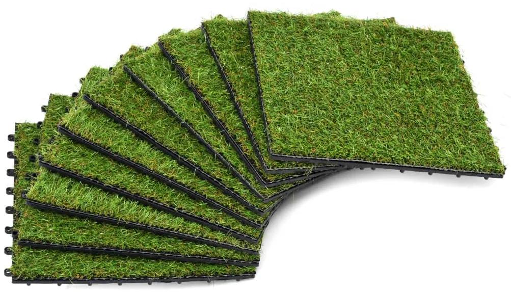 vidaXL Umelý trávnik, 10 ks, 30x30 cm, zelený
