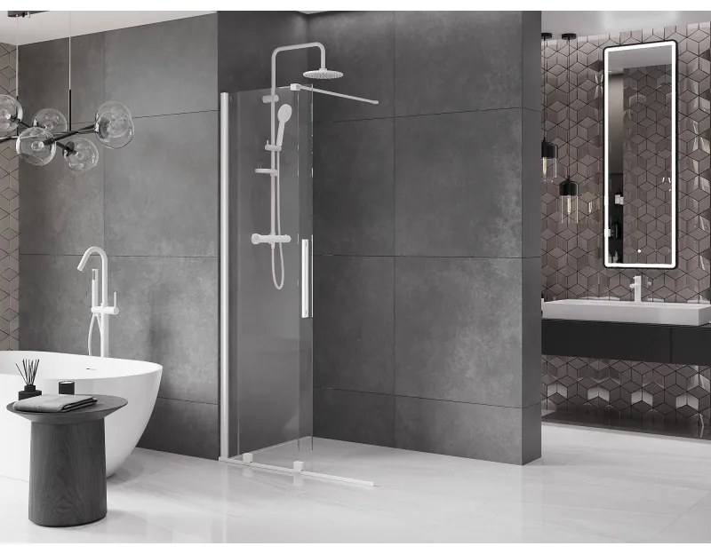 Mexen Velar, posuvné dvere do otvoru typ Walk-In 75 cm, 8mm číre sklo, biela, 871-075-000-03-20