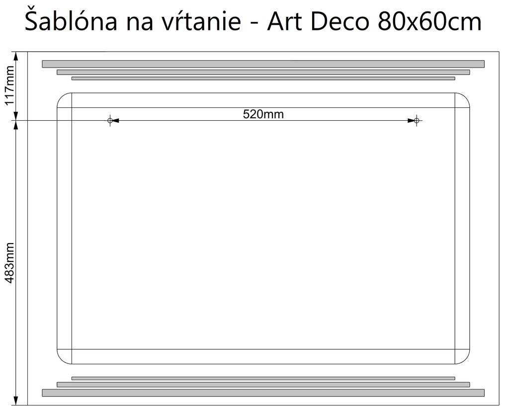 LED zrkadlo Art Deco Horizontal 80x60cm teplá biela - diaľkový ovládač Farba diaľkového ovládača: Čierna