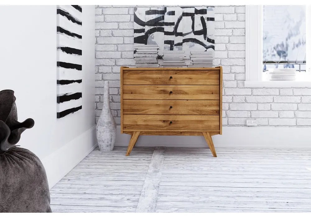 Nízka komoda z dubového dreva 100x90 cm Retro - The Beds