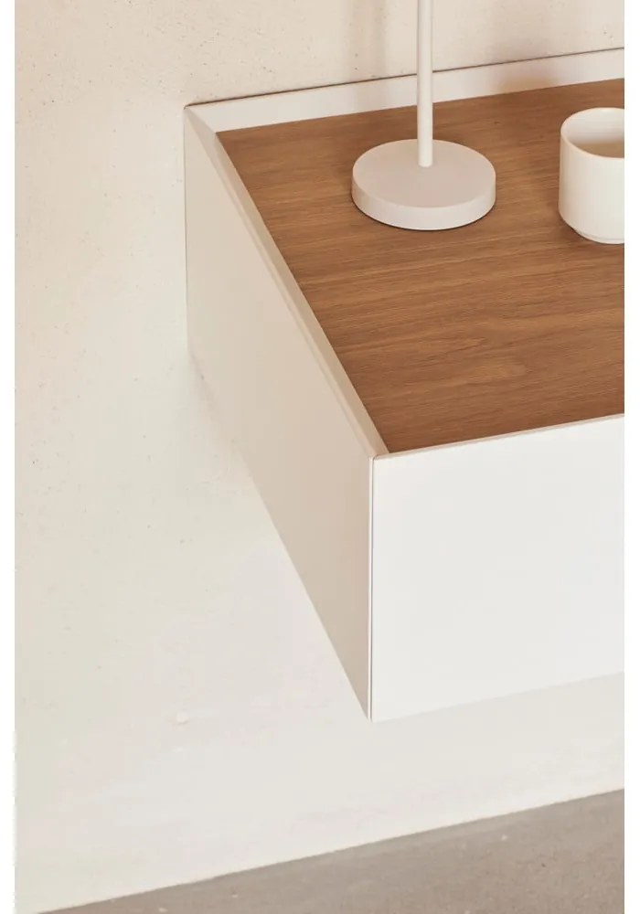 Biely závesný nočný stolík s doskou v dubovom dekore Arista – Teulat