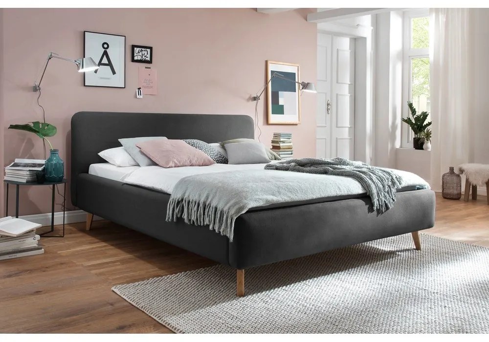 Antracitová čalúnená dvojlôžková posteľ bez roštu 180x200 cm Mattis – Meise Möbel