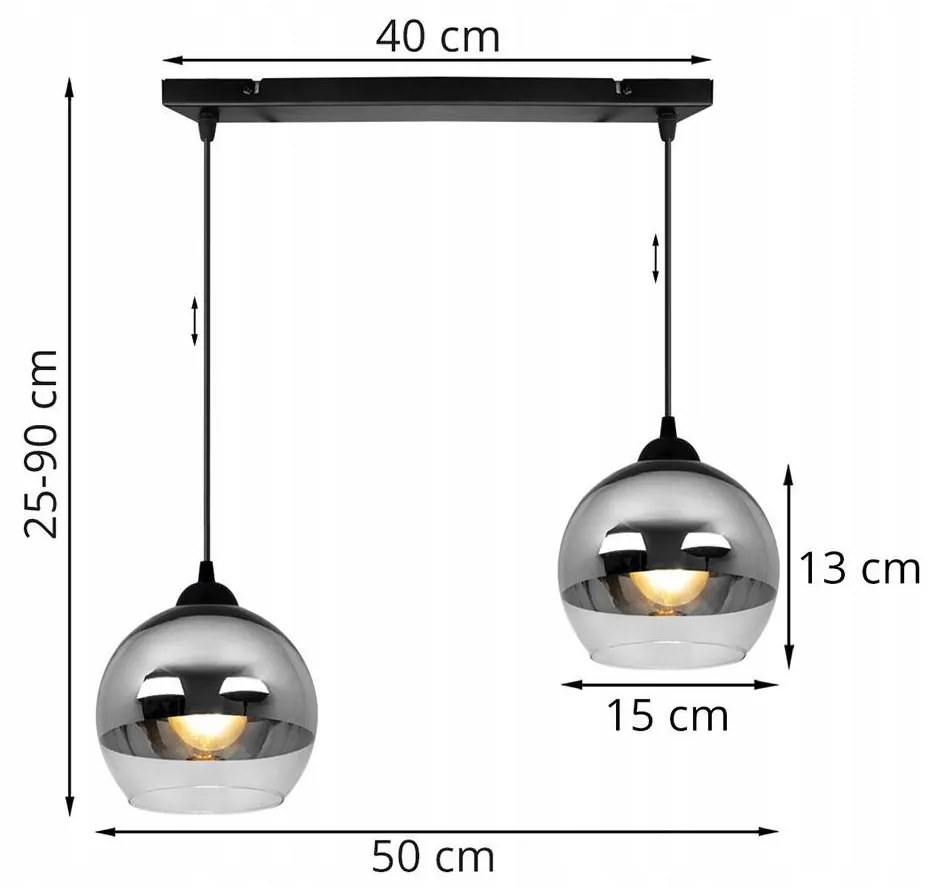 Závesné svietidlo Bergen, 2x chrómové/transparentné sklenené tienidlo (fi 15cm)