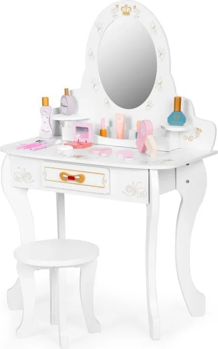 Veľký drevený detský toaletný stolík so zrkadlom pre dievčatá
