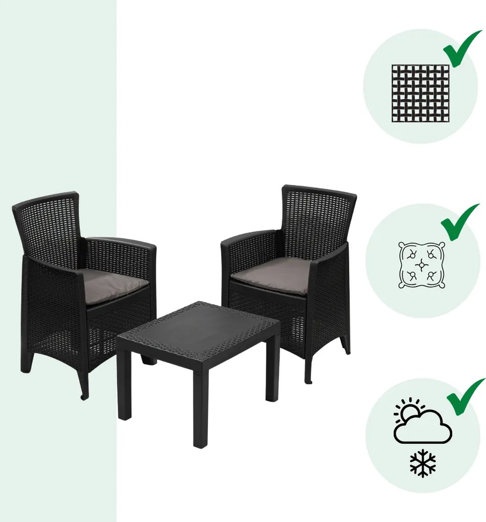 Záhradný set FOREST, 3-dielny, antracitová I.P.A.E-Progarden