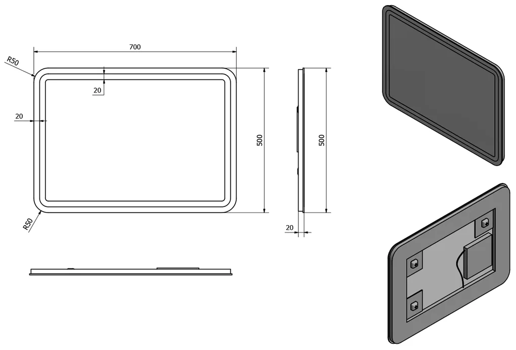 Sapho Sapho, NYX LED podsvietené zrkadlo 500x700mm, NY050