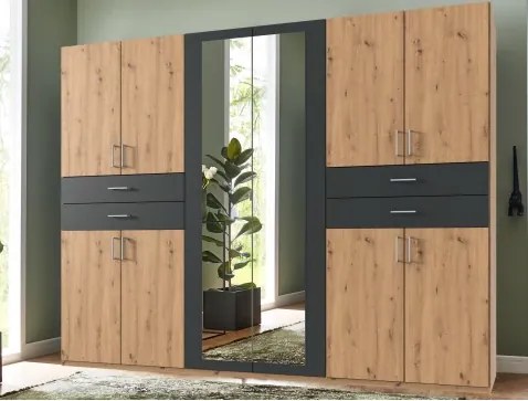 Šatníková skriňa Taiga, 270 cm, dub artisan/grafit%