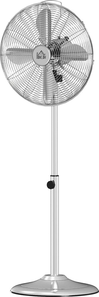 HOMCOM stojanový ventilátor 120 cm, ventilátor, nastaviteľná výška, 3 rýchlosti, nastaviteľný tilt uhol, oceľ, strieborný | Aosom