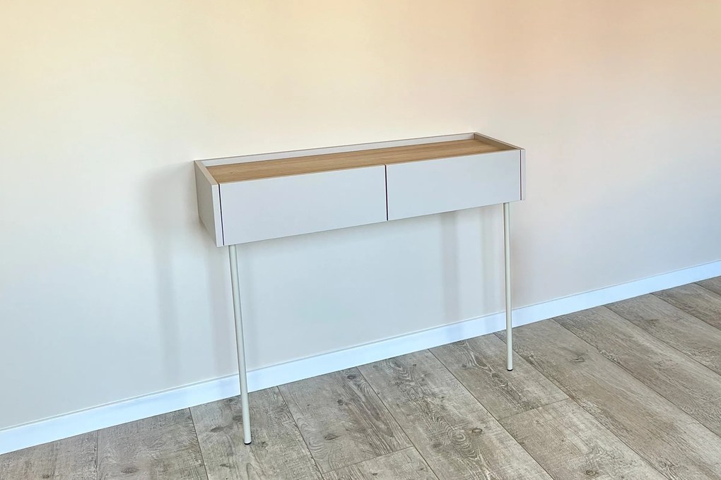Desin konzola / toaletný stolík 100 cm so zásuvkami a kovovými nohami - kašmír / dub nagano