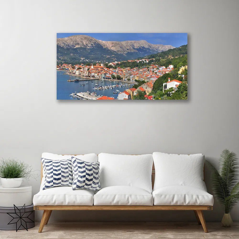 Obraz na plátne Mesto hora more krajina 125x50 cm