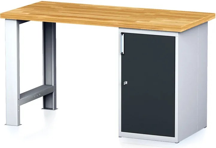 Dielenský pracovný stôl MECHANIC I, pevná noha + dielenská skrinka na náradie, 1500 x 685 x 880 mm, grafitové dvere