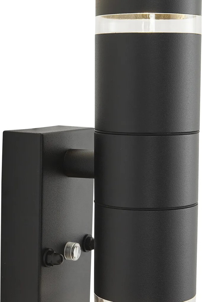 Moderné vonkajšie nástenné svietidlo čierne 2-svetelné IP44 so súmrakovým senzorom - Dubbla