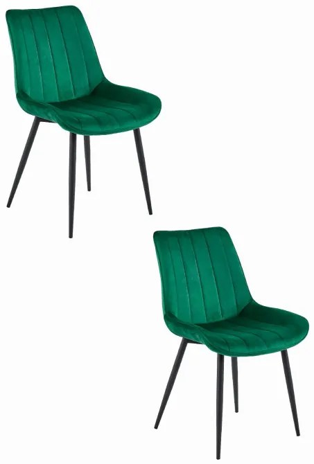 Set dvoch jedálenských stoličiek SOSA zamatové tmavozelené / čierne nohy (2ks)