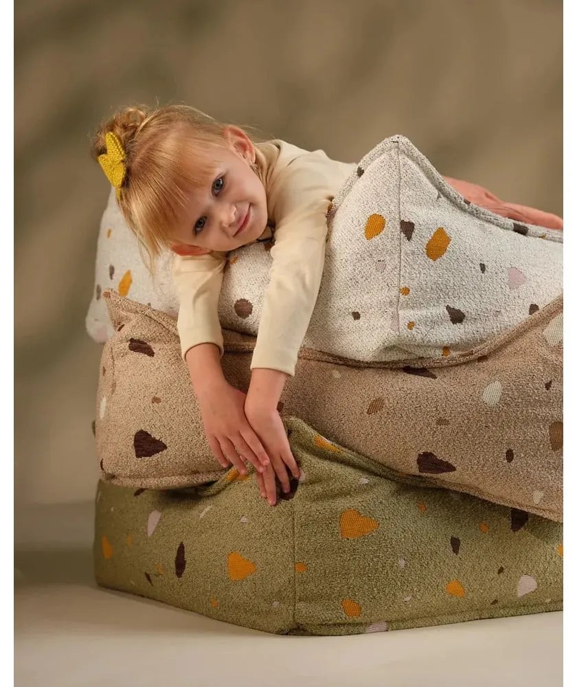 Zelený detský sedací vak z textílie buklé/ženilkový Terrazzo Square – Wigiwama