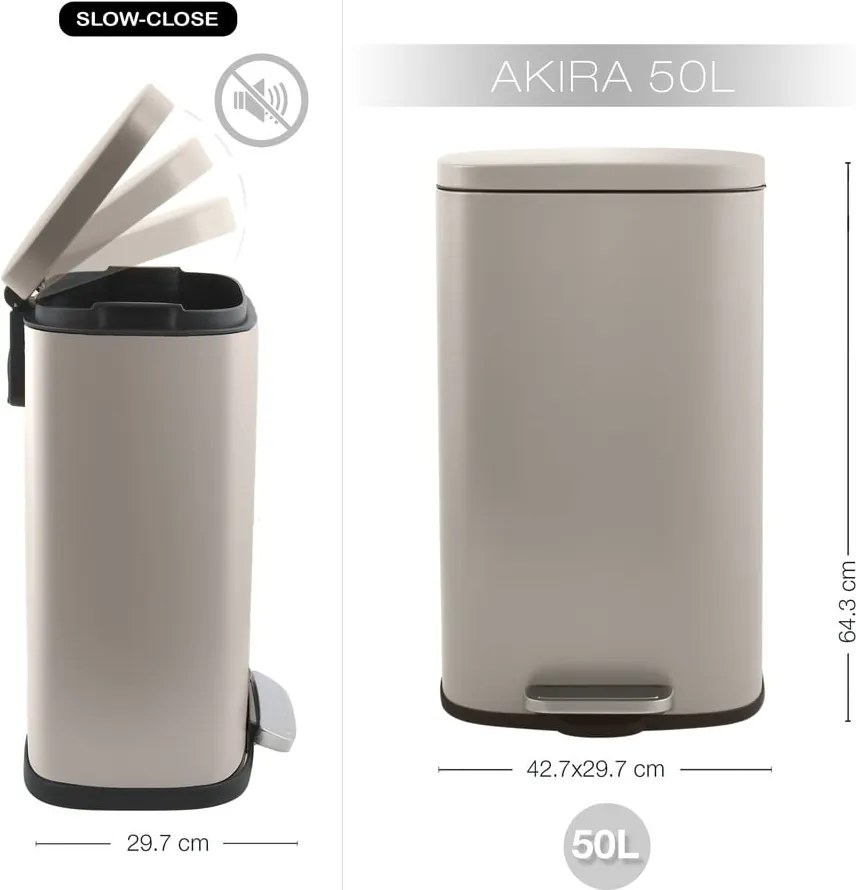 Taupe nášľapný oceľový odpadkový kôš 50 l Akira – Spirella
