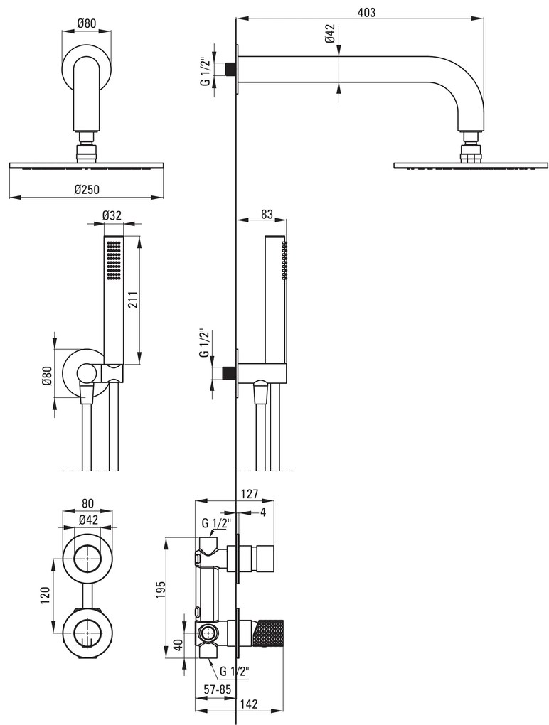 Deante Silia Hexa, podomietková sprchová súprava, brúsená oceľ, DEA-NHS_F9YK