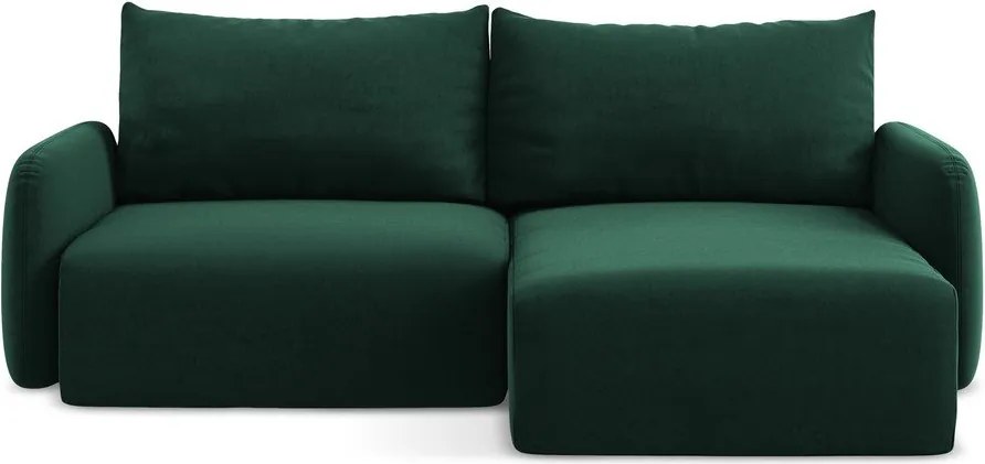 Tmavozelená zamatová rozkladacia/s úložným priestorom rohová pohovka (pravý roh/s leňoškou) Kalena – Makamii