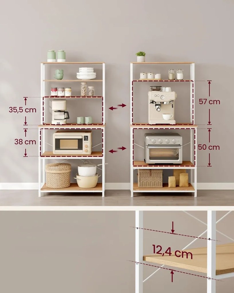 Kuchynský regál LORANO 167x80 cm, biely / dekor dub