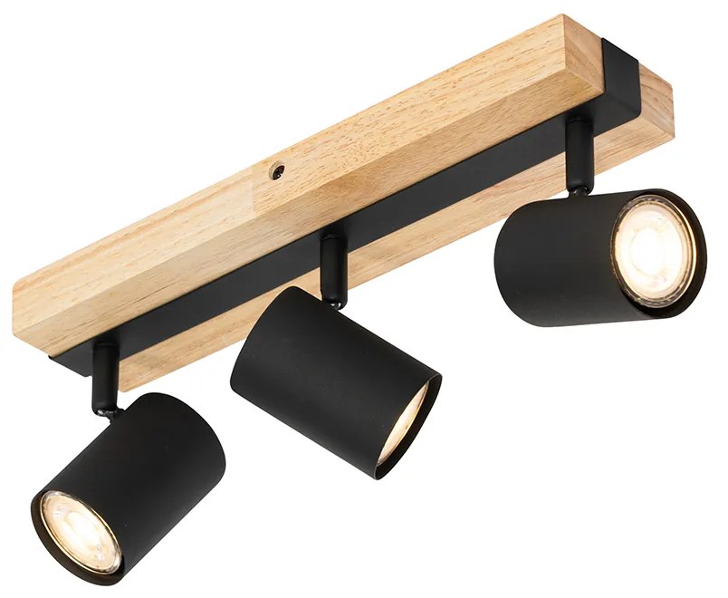 Inteligentný stropný reflektor čierny s drevom 3-svetelný otočný a sklopný vrátane Wifi GU10 50mm - Jeana