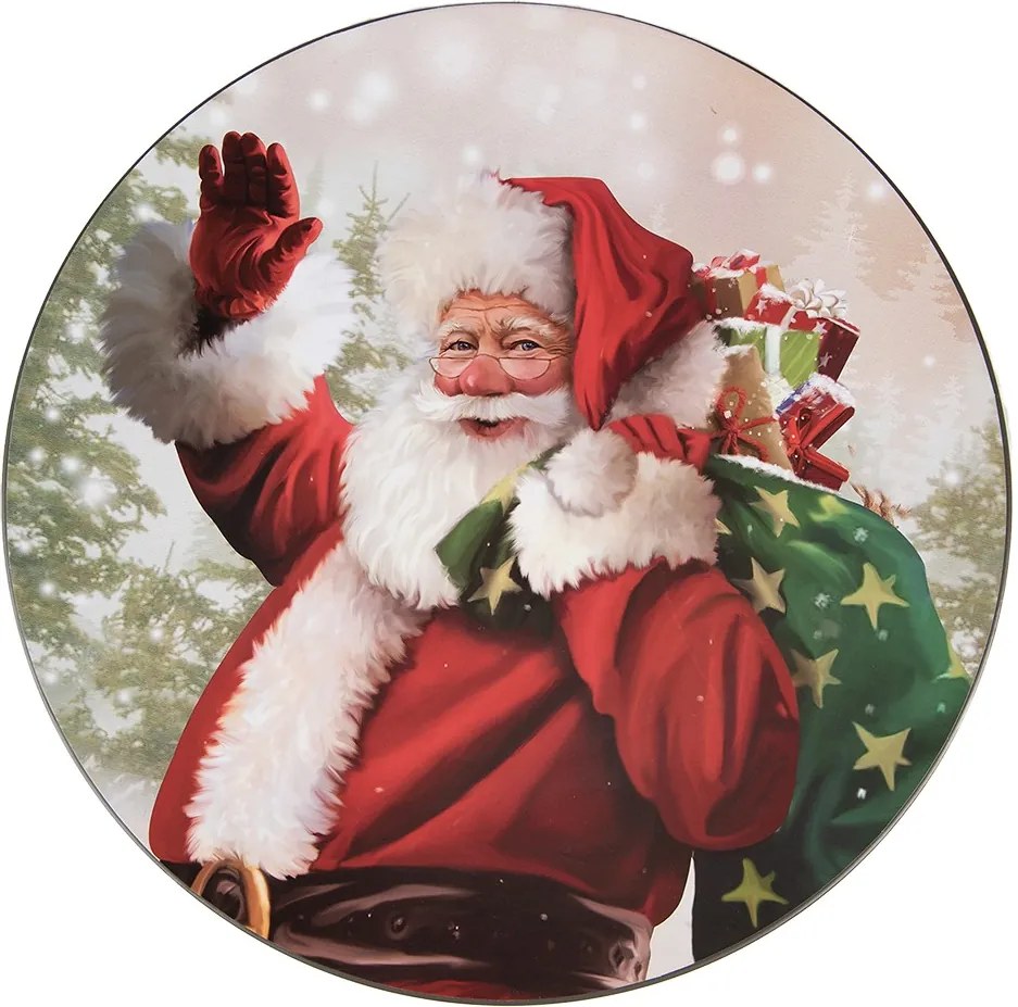 Plastový vianočný okrúhly podnos/tanier Santa - Ø 33*1 cm