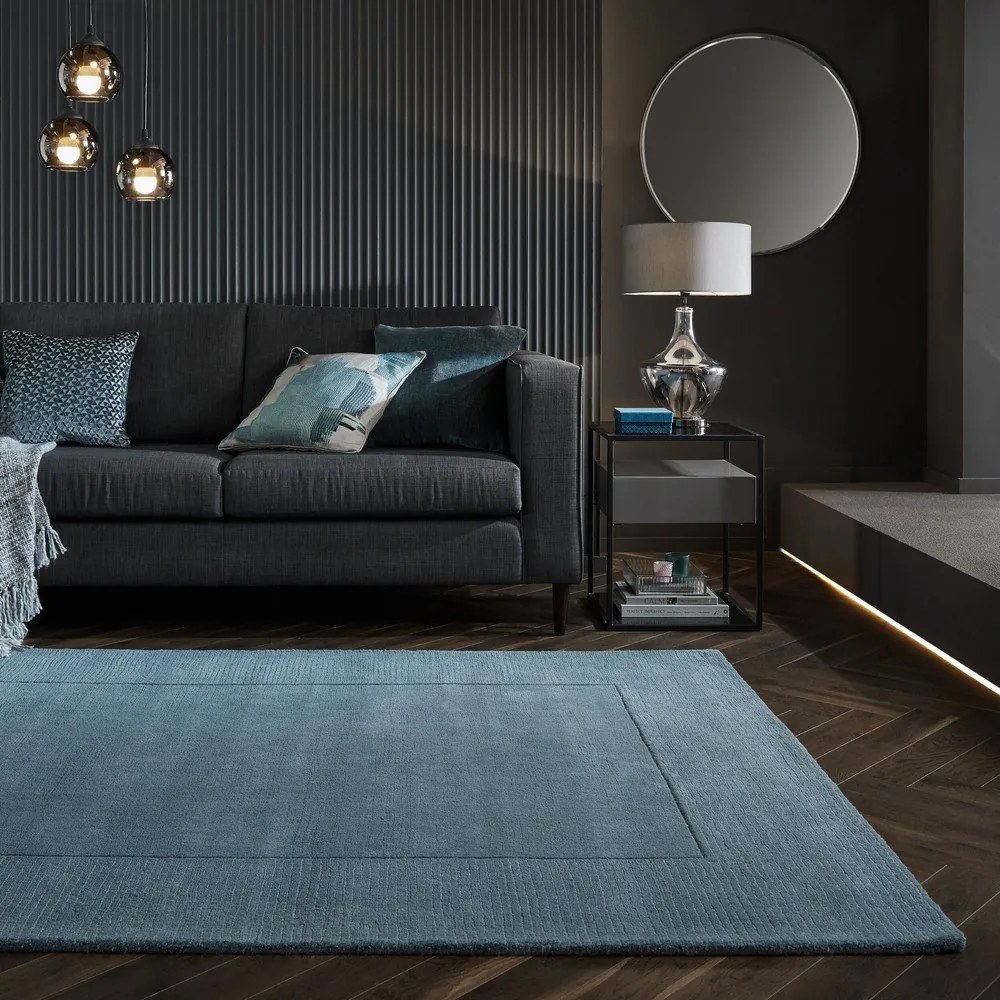 Modrý ručne tkaný vlnený koberec 160x230 cm Textured Wool Border – Flair Rugs