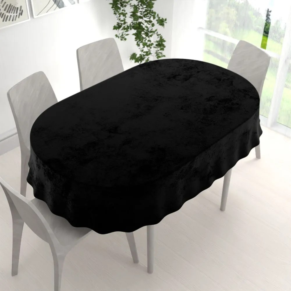 Biante Veľký zamatový oválny obrus Velvet Premium SVP-041 Čierny 160x200 cm