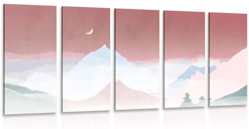 5-dielny obraz mesiac nad pastelovými horami Varianta: 200x100