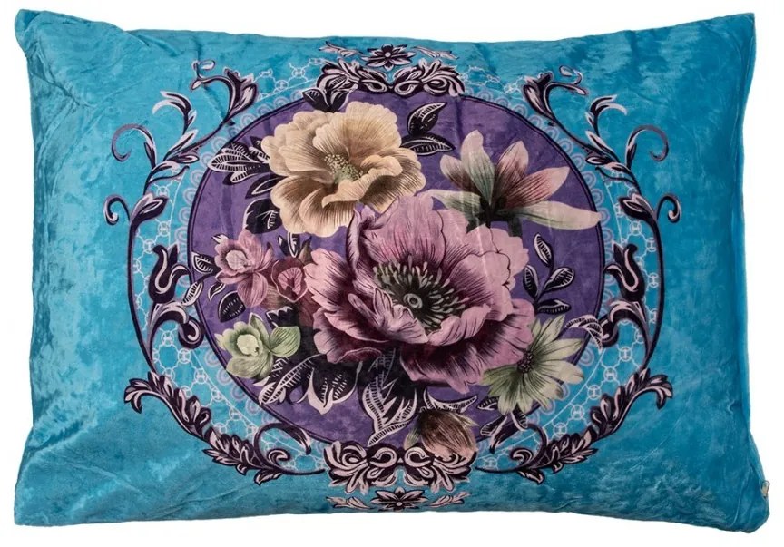 Decorative Cushion 70x50x6 Cm Blue Synthetic Flowers Cushion Cover With Cushion Filling - 70*50*6 cm