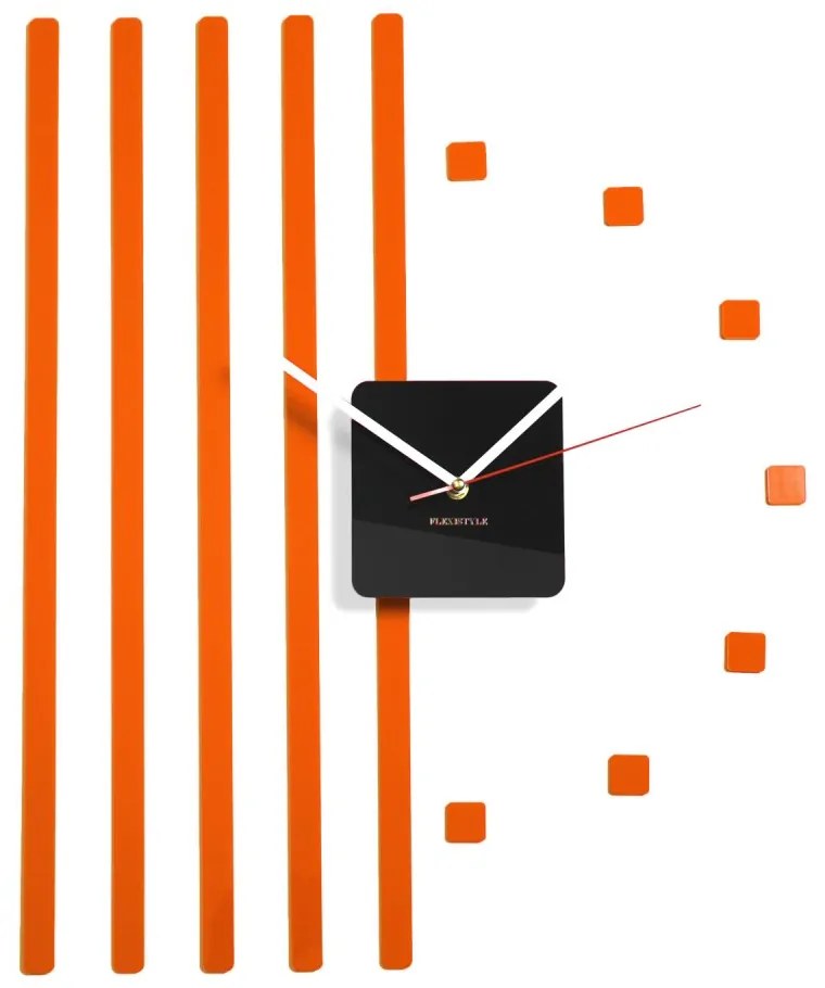 Nalepovacie nástenné hodiny s pruhmi oranžová