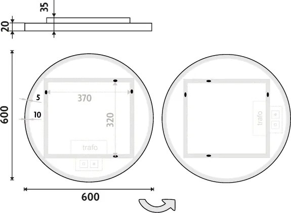 Nimco Biele okrúhle LED zrkadlo pr. 600 s dvoma dotykovými senzormi - ZPB 28000RVX-05