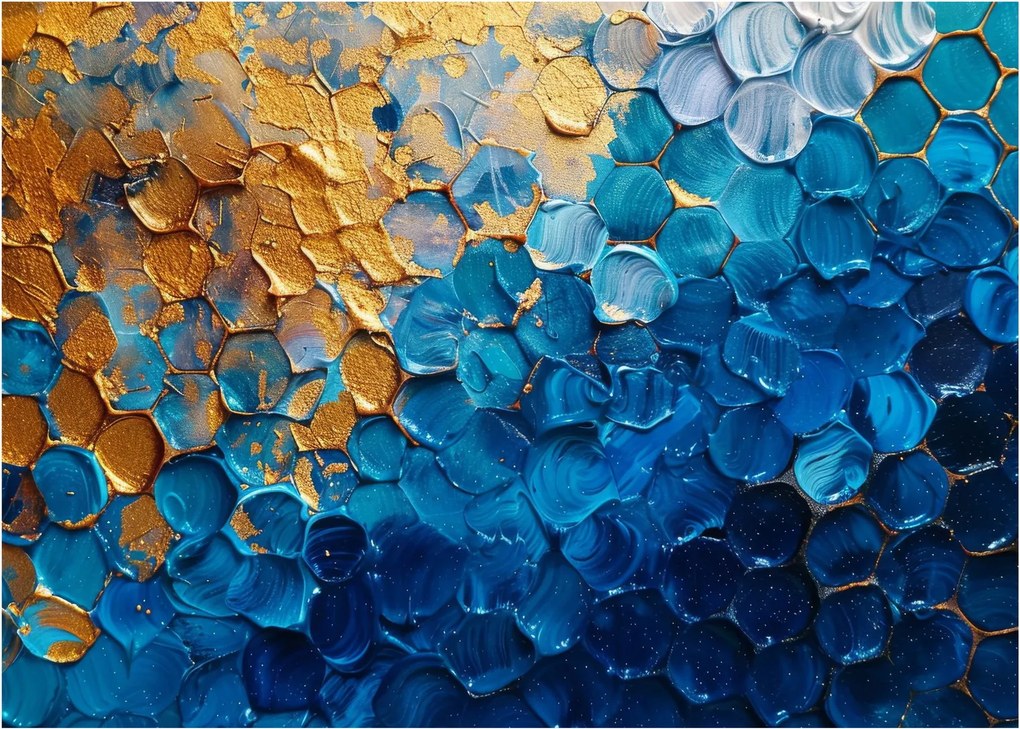 Sklenený obraz - Modrozlatá maľba (70x50 cm)