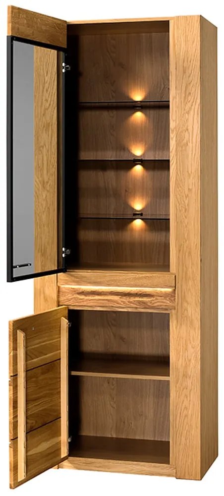 Vitrína Velvet II 10 s LED osvetlením 75 cm z masívu ľavá dub prírodný
