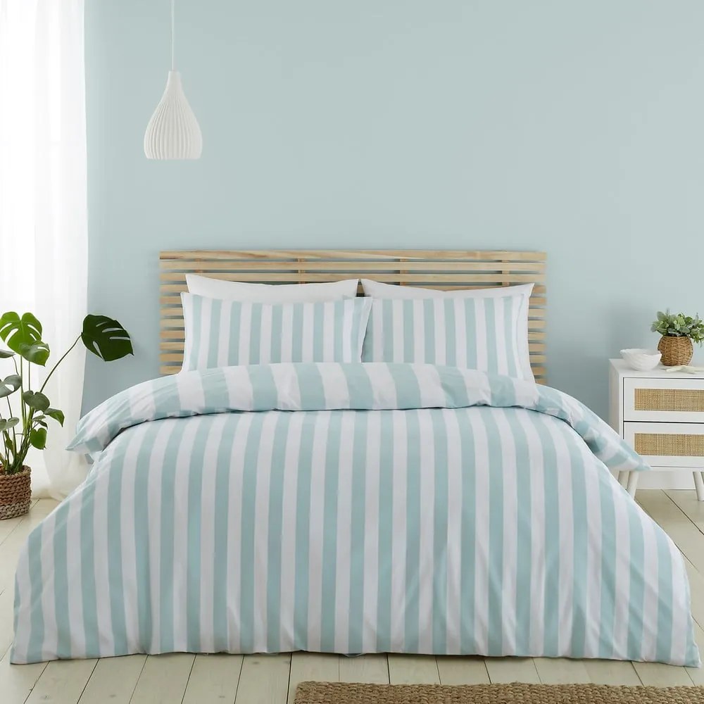 Biele/modré obliečky na dvojlôžko 200x200 cm Cove Stripe – Catherine Lansfield