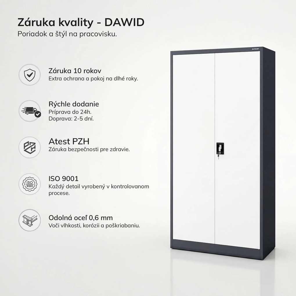 Uzamykateľná hospodárska skriňa antracitovo-biela DAWID 900 x 1850 x 450 mm